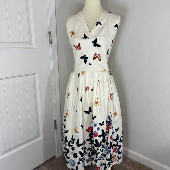 Bella Poque Dress 2XL Butterfly Floral Pockets A-line Cottagecore Rockabilly VTG - Picture 3 of 14